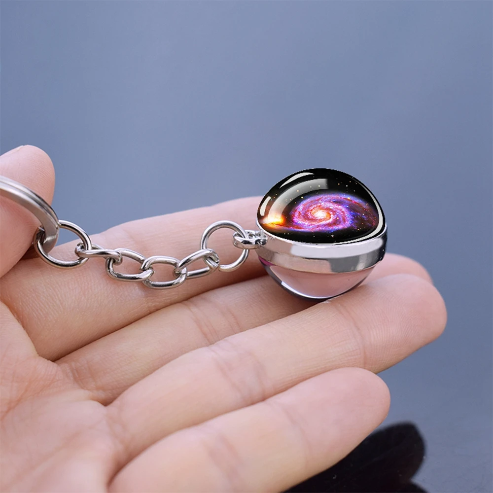Colorful Nebula Planet Keychains Galaxy Universe Outer Space Glass Ball Double Side Pendant Key Chain Gift Astronomical Jewelry