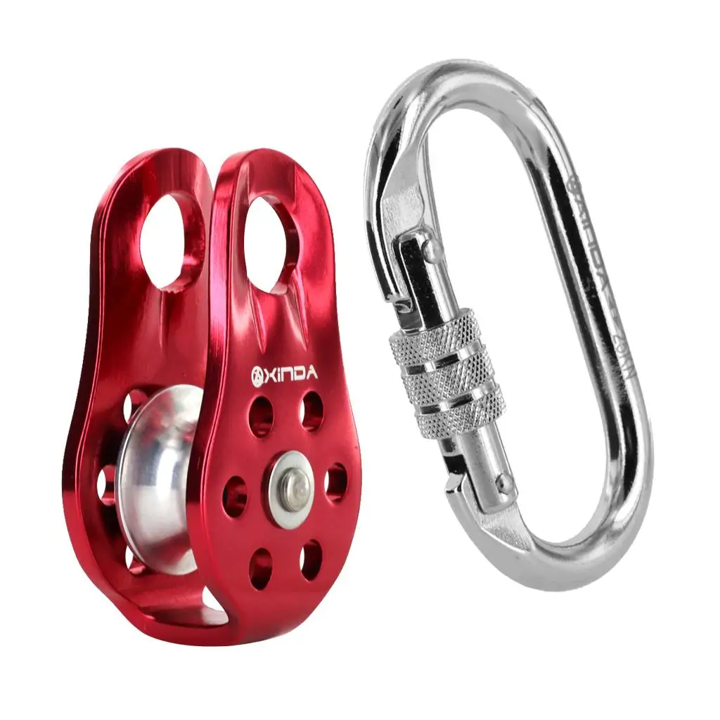 25KN Screw Locking Snap Carabiner + Arborist Climbing Aluminum Alloy Fixed Rope Pulley