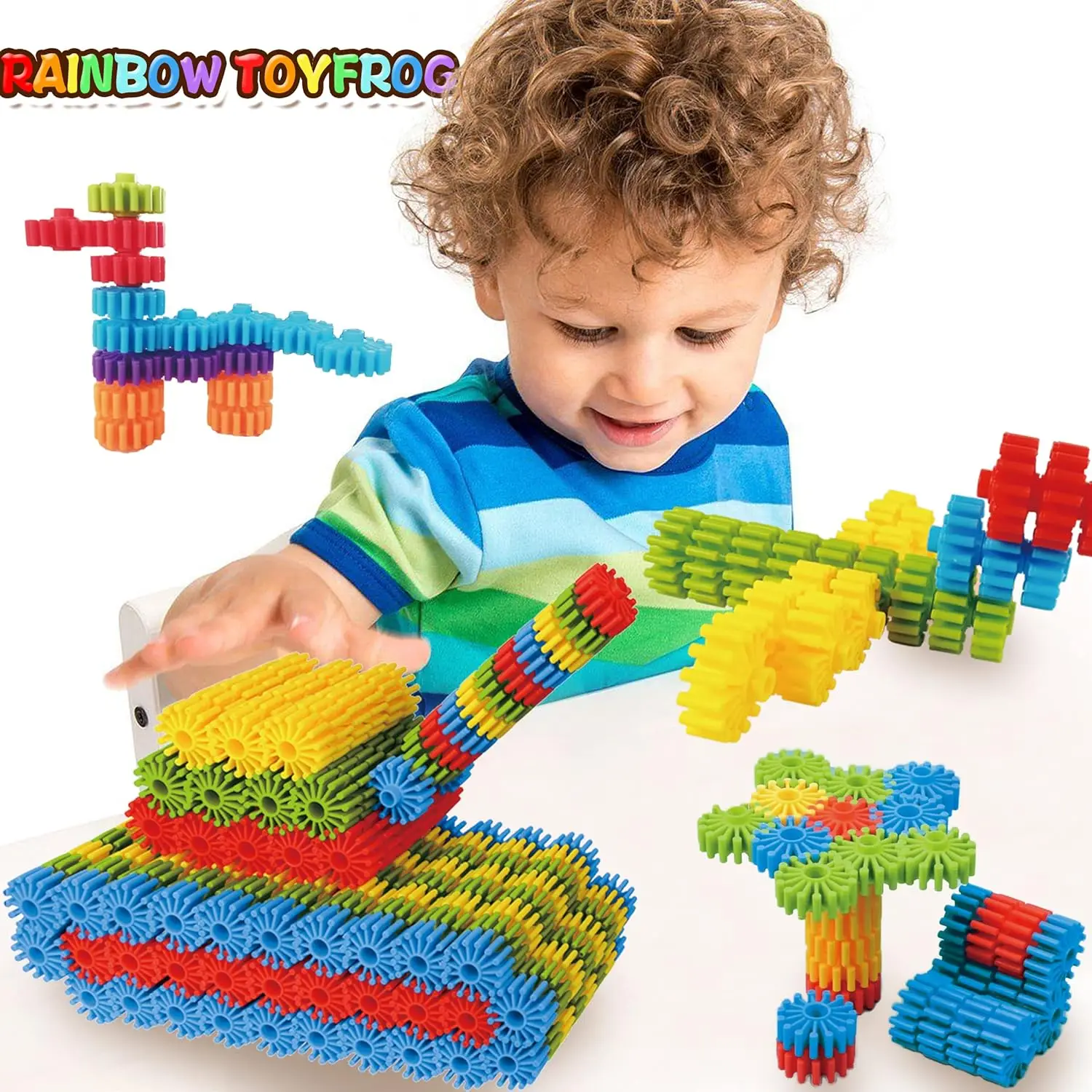 Interlocking Gears Toys for Kids - 100 Piece Kit with Tote - Colorful Manipulatives for Preschool Sensory Bin Or Occupational Th