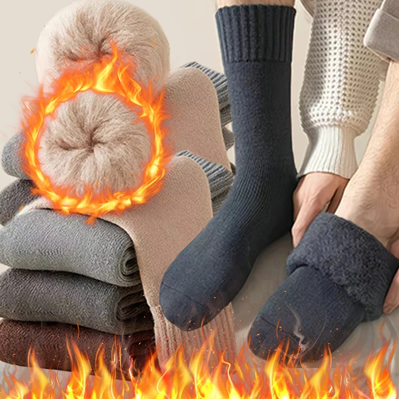 صوف مبطن الجوارب الحرارية الرجال شتاء دافئ سميكة الكشمير يشعر التمهيد الجوارب توليد الحرارة الطقس البارد حماية للخارجية