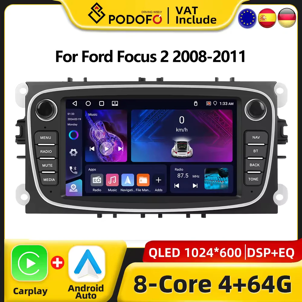 CarPlay Radio Android per Ford Focus 2 2008-2011 S-Max Mondeo Galaxy C-Max lettore multimediale per auto sistema intelligente Stereo GPS