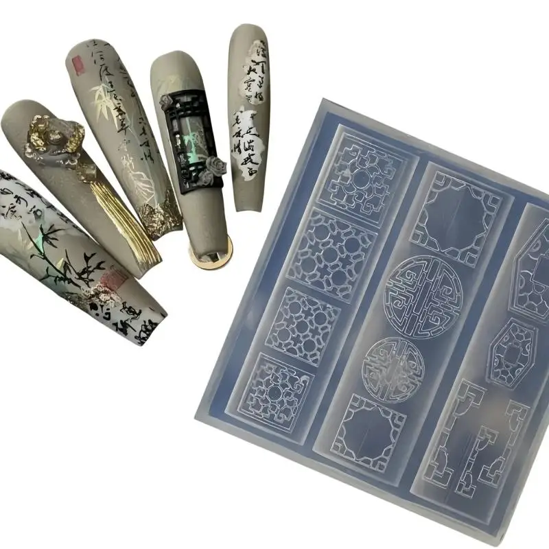 Chinesisches Fensterdesign 3D-Silikon-Nagelkunstform - Geeignet für kreative Nagelstudios und DIY-Nagelkunst – Detail 7