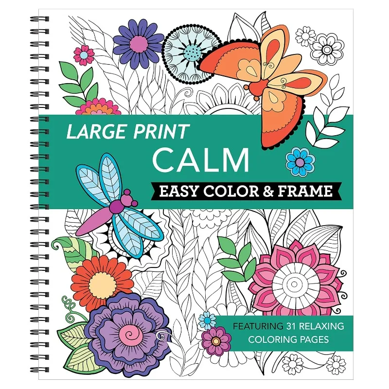 Easy Frame Coloring Book: Large Print Calm Designs, Spiral Bound, Stress Free