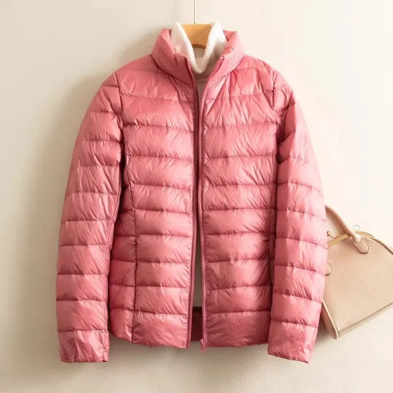 15 Color Women Korean Slim Ultra Lightweight Packable Puffer Jackets 2024 Autumn Winter Fashion Stand Collar Female Puffer Coats