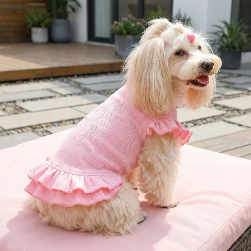 

Lotus Leaf Edge Pet Base Dress Soft Comfortable Solid Color Pet Princess Dresses Lover Pattern Doggy Sleeveless Apparel