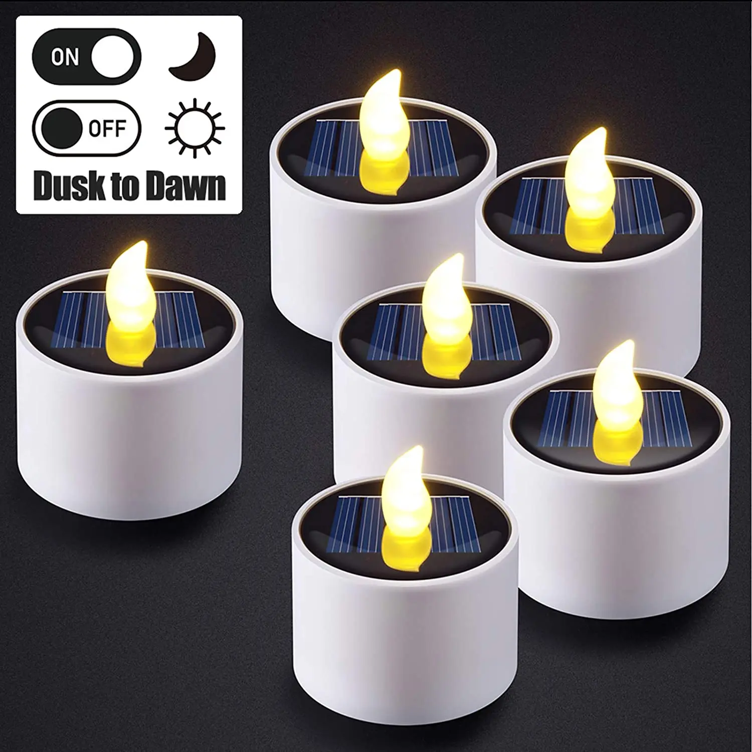 

6PCS Solar Tea Light Waterproof Solar LED Flameless Tealight Candles with Dusk to Dawn Light Sensor For Home Window Outdoor