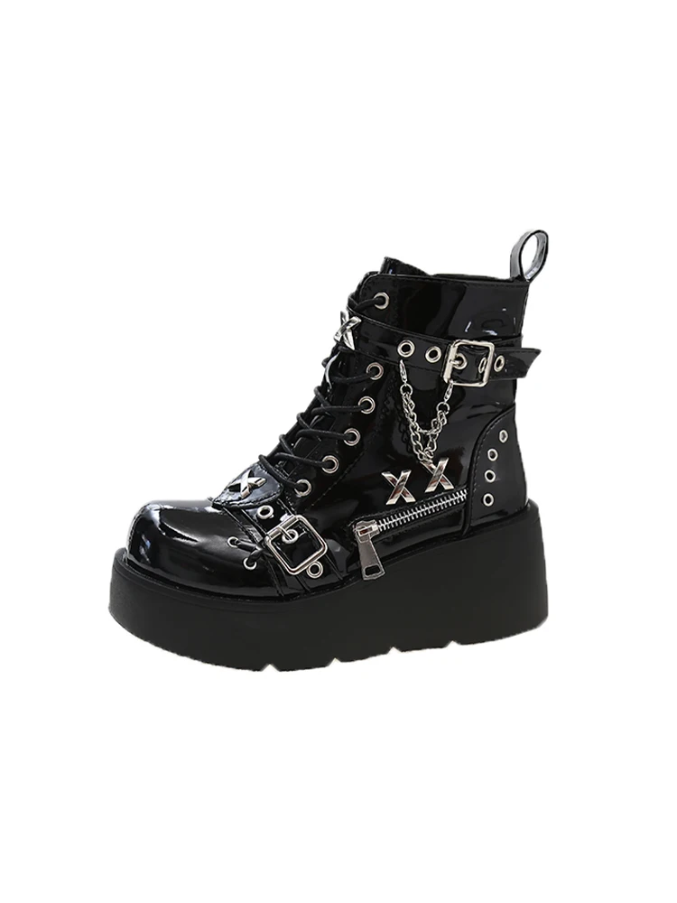 Flat Heel Women\'s Boots Autumn Shoes Luxury Designer Crossdresser Zipper Boots-Women Round Toe Fashion Lolita Rock Ladies Punk