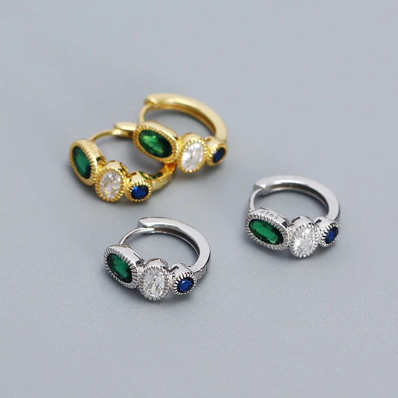 CCFJOYAS anting zirkon tiga warna geometris Eropa dan Amerika anting-anting Hoop perak murni 925 untuk perhiasan wanita