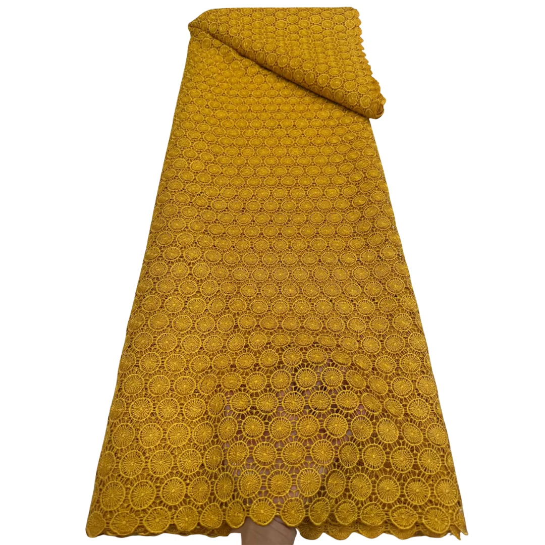 African Water Soluble Lace Fabric Grid Floral Embroidery Guipure Cord Lace Nigerian Double Layer Hollow Mesh for Women Dress