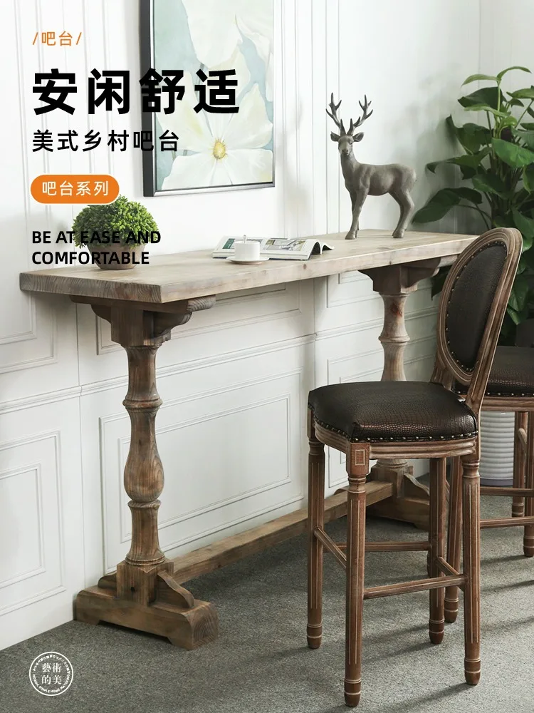 American style rural entrance partition, solid wood, Roman bar table, balcony, window table homestay household high legged table