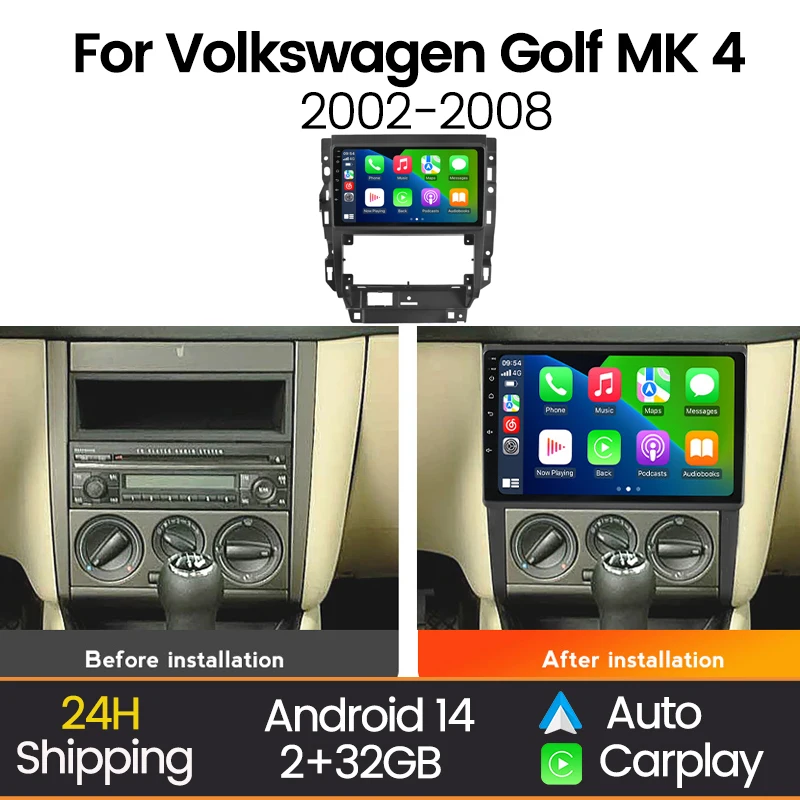 MEKEDE 9'' Android Car Radio Multimedia Player For Volkswagen VW Golf 4 IV Jetta MK4 Classics 2002-2008 Wireless Carplay Auto