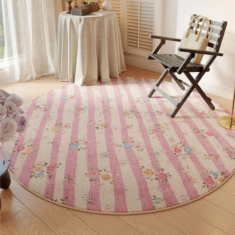Round Living Room Rug Large Sized Stain-resistant Wear-resistant Carpet Comfortable Loop-pile Floral Floor Mat Home Decor Rugs