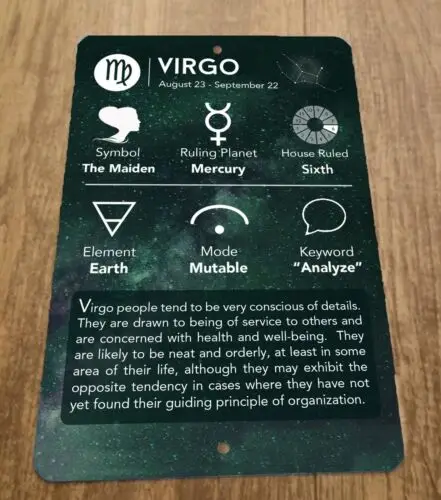 Virgo August 22 - September 22 Zodiac Astrology 8x12 Metal Wall Sign