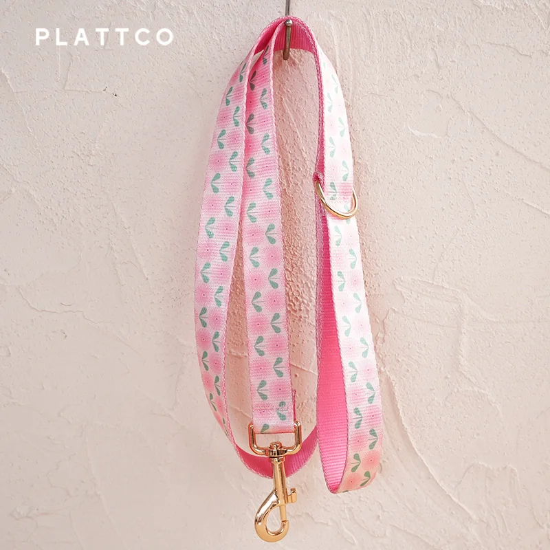 PLATTCO unique design dog leash print Pink Dandelion pattern with high quality light color zinc alloy buckle 5 size PDL356G