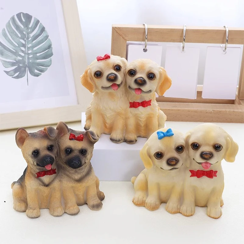 2 Puppy dog Arts Ornaments Cute German Shepherd Golden Retriever Labrador Dog Resin Statue Home Decoration Car Decoration Gift