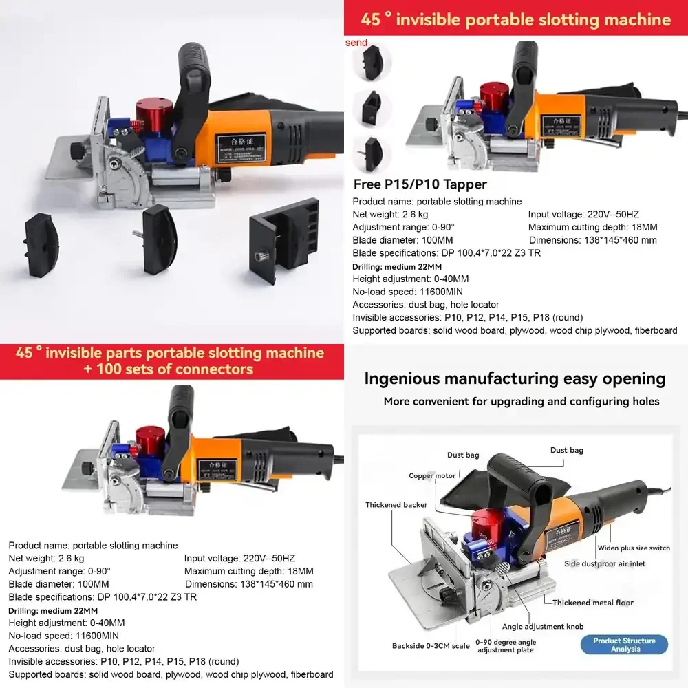 Handheld Tenoning Machine for Lamino Tools Slotting Machine for Home Improvement 220V Household Cabinet Making Woodworking
