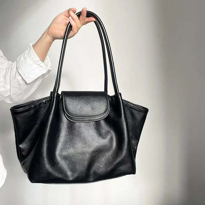 

Новая черная минималистичная большая женская сумка из искусственной кожи, стильная сумка на плечо для поездок на работу, повседневная большая сумка, женские сумки