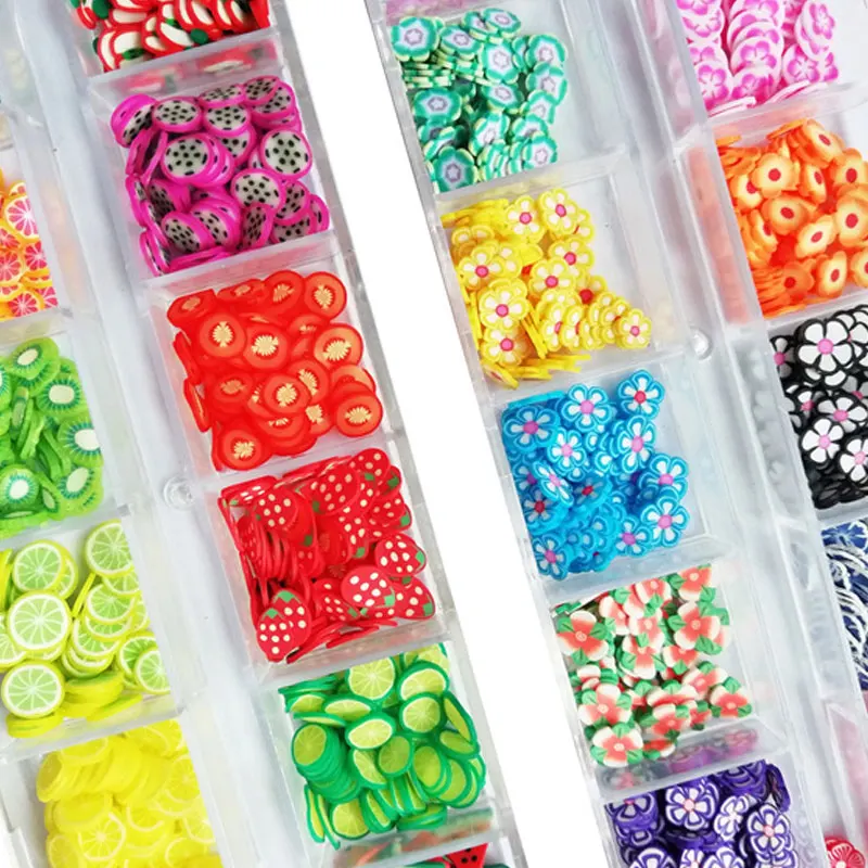 1Pcs ผสม3D เล็บผลไม้เล็กๆ Polymer Clay DIY Designs ผลไม้ดอกไม้สติกเกอร์เล็บอะคริลิคเล็บเคล็ดลับตกแต่ง