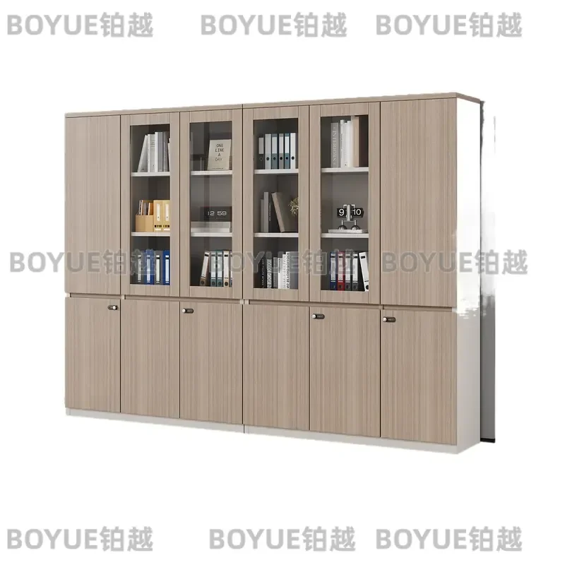 Wooden File Cabinet Office Storage Locker with Lock Handle Bookcase Financial Document Organizer Background Shelf Unit