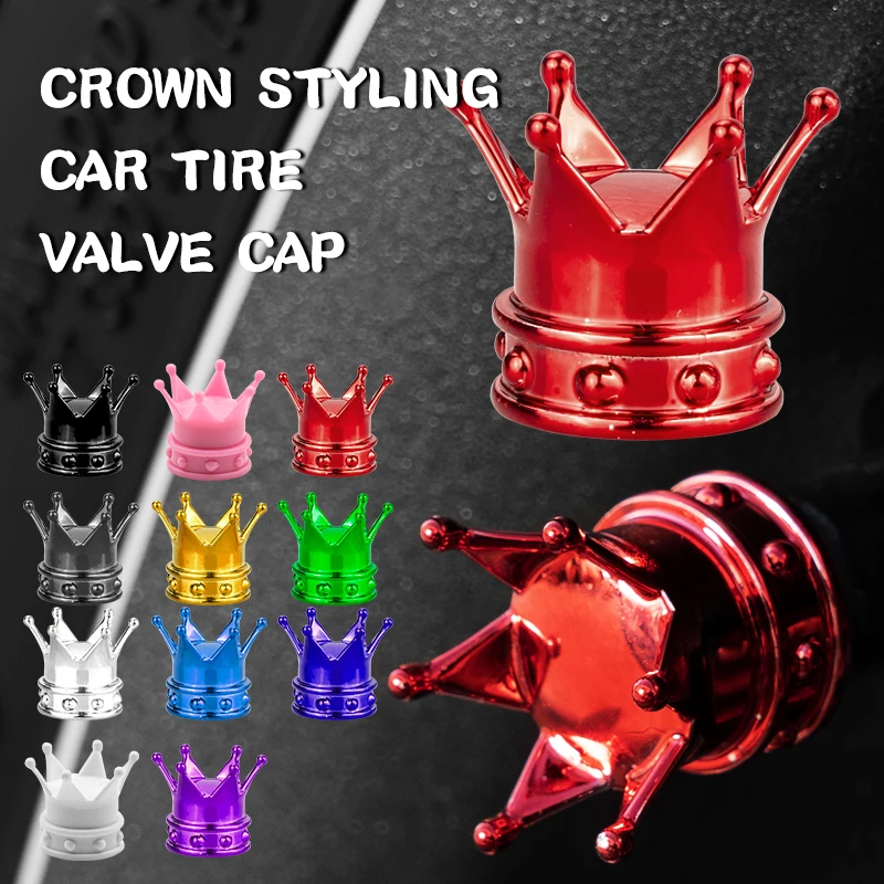 4 PCS Universal Crown Wheel Valve Covers Air Dustproof Waterproof Car Motorcycle Tyre Rim Covers Car Decoration Valve Caps