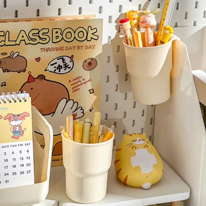 Organizador de armazenamento de suporte de copo de suspensão de plástico, suporte de caneta de lápis multifuncional portátil de grande capacidade