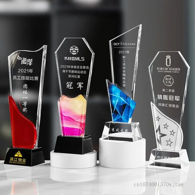 

Creative Blade Crystal Trophy Индивидуальные надписи с цветной печатью Отличная команда сотрудников, ежегодная встреча, награда, украшение для дома, 1 шт.
