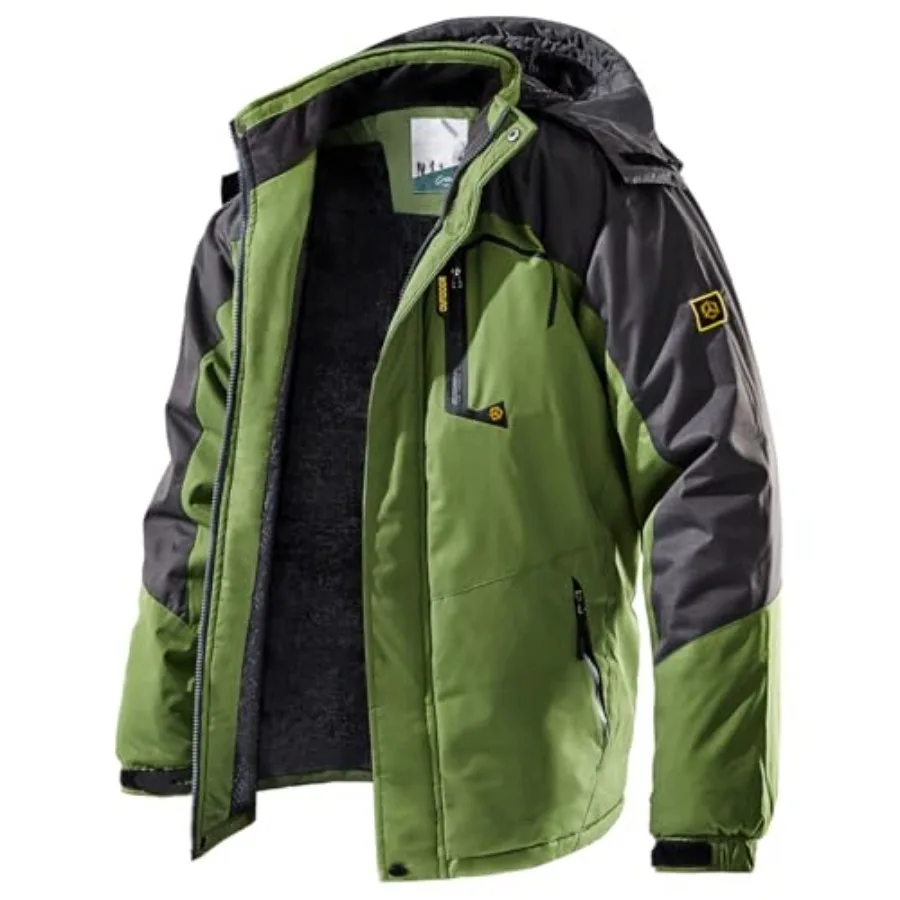 Men's Winter Ski Jacket Warm Fleece Waterproof Outdoor Mountain Hiking Windbreaker Hooded Snow Rain Coat