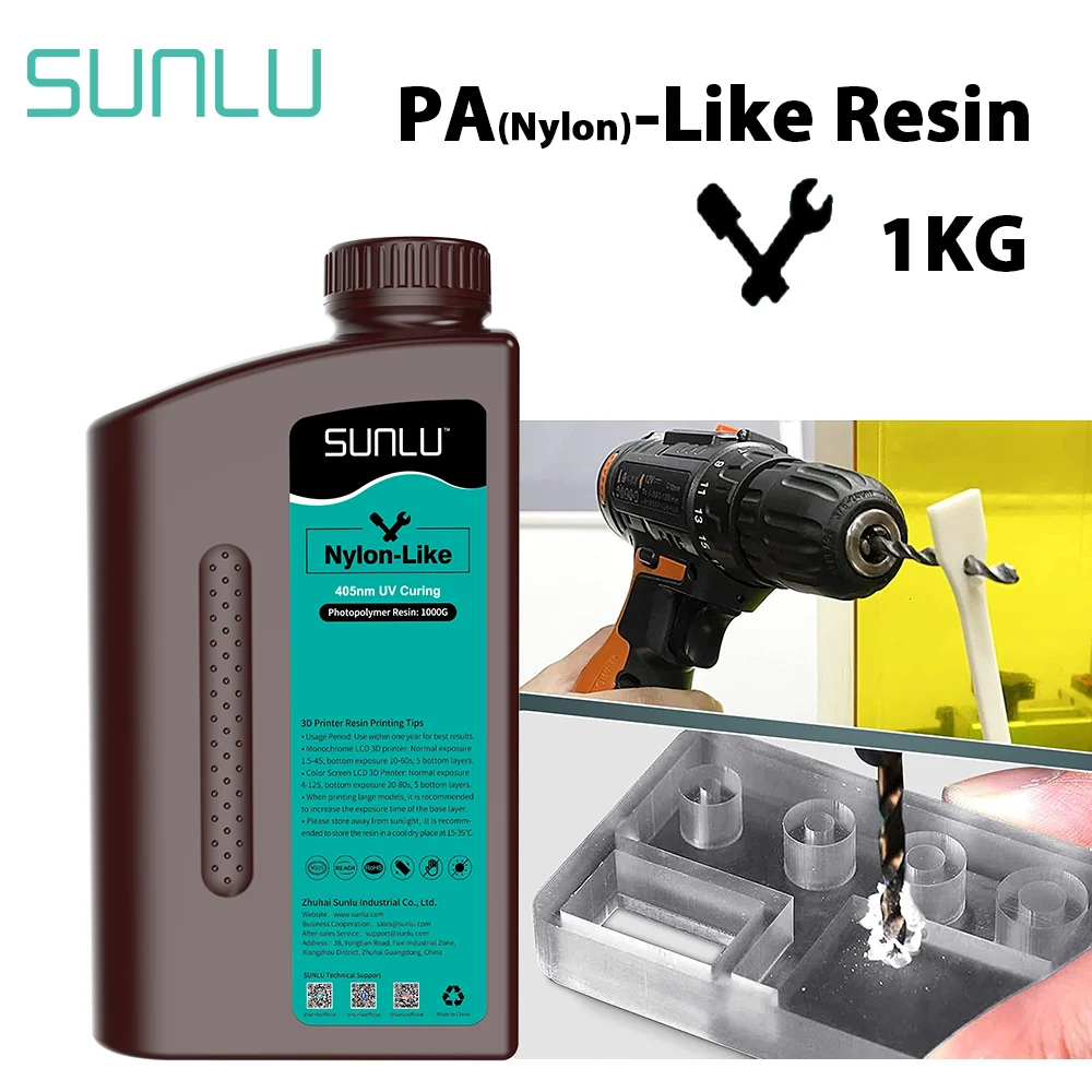 

SUNLU PA-Like Resin 1KG 405nm Photopolymer Liquid 1KG Low Odor High Hardness Can Drilled Processed Internal Threads