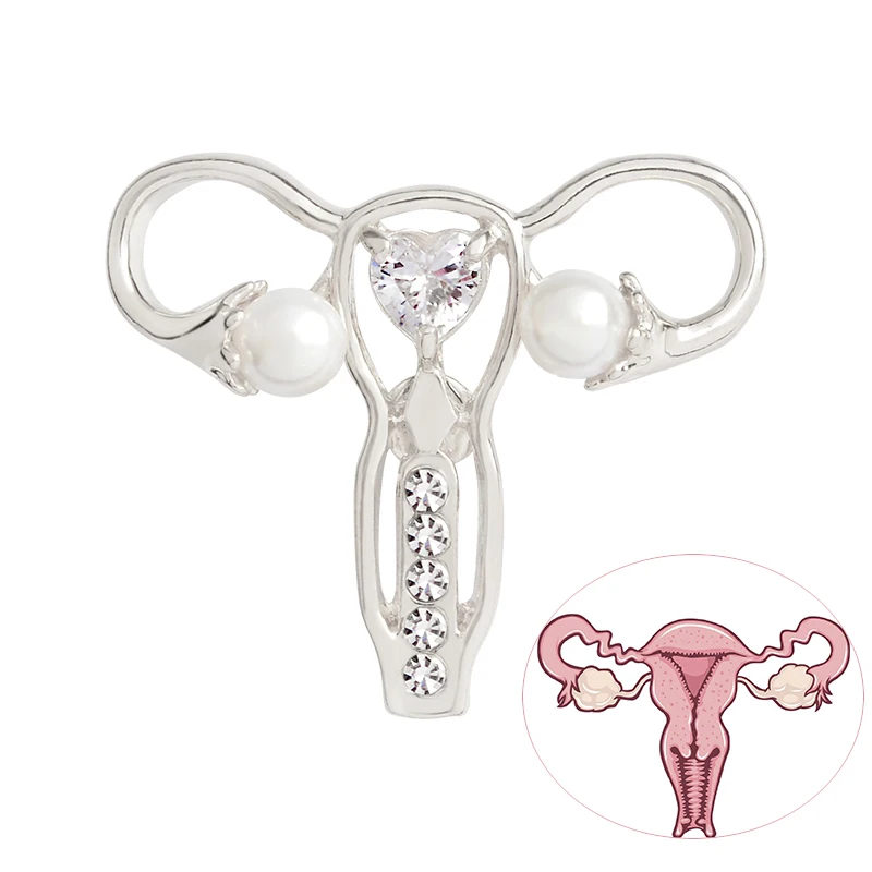 Female Womb uterus Brooch Pins Zircon pearl Organ medical jewelry Gynecology Medicine Symbol gift for Doctor Nurse