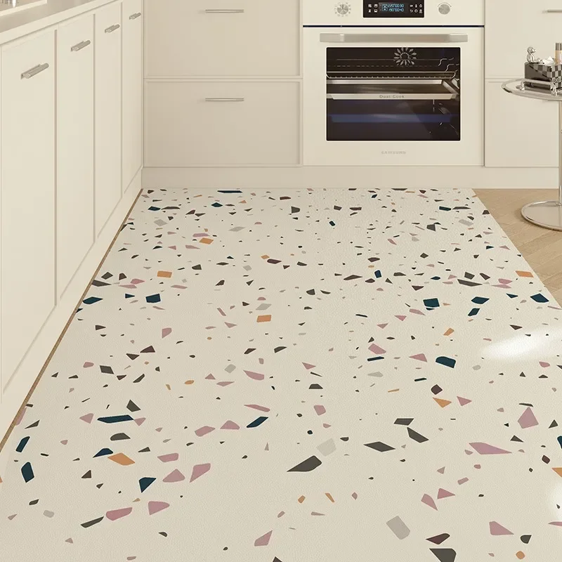 Kitchen Carpet Non-slip Waterproof Leather Floor Mat Imitation Marble Texture Color Large Size Rug PVC Home Decoration Foot Mats