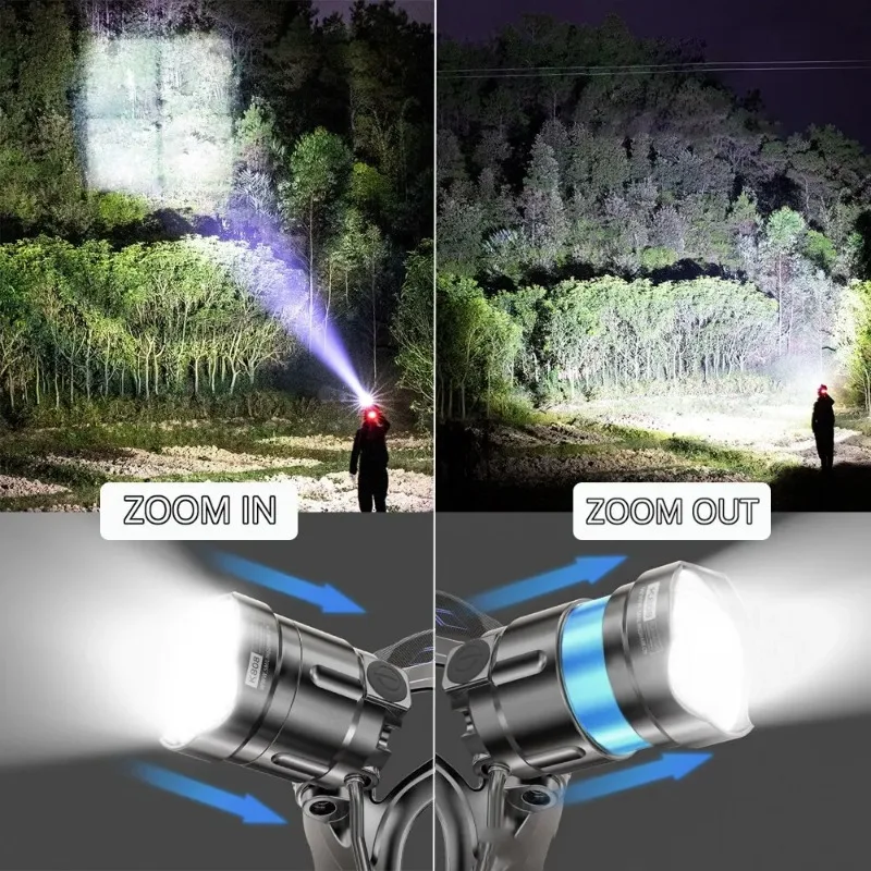 Super Bright XHP90/50 Led Headlamp Zoomable USB Rechargeable Headlight Power Display Suitable Fishing Flashlight Camping