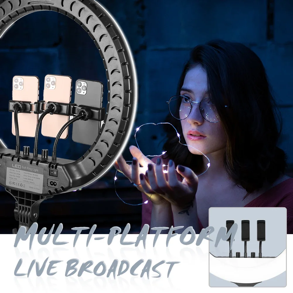18 بوصة حلقة ضوء LED كبير صورة شخصية فيديو التحكم عن بعد حامل ثلاثي القوائم مشبك الهاتف يوتيوب الإضاءة المباشرة استوديو التصوير الفوتوغرافي