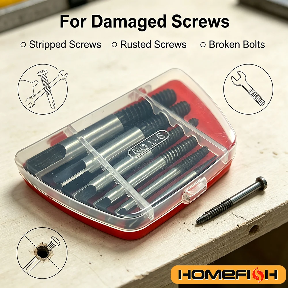 5pcs/6pcs Screw Extractor Metal Drill Bit Set Damaged Screws Remover Extractor Woodworking Tools Broken Bolt Water Pipe Extract