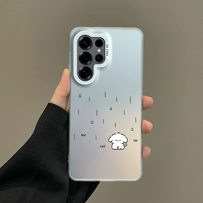 Colorful Soft Edge Hard Shell Phone Case for Samsung Galaxy A10 A11 A12 A13 A14 A03 A04E A23 A54 A52 A51 Cover Dog Caught Rain