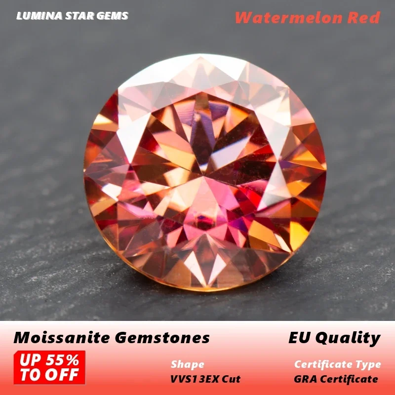 

Watermelon Red Moissanites Round Cut 3.0mm-11mm Eight Hearts and Eight Arrows Moissanite Diy Jewelry Making With Certificate