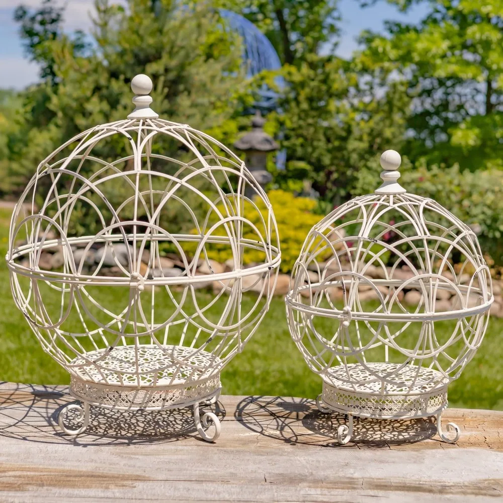 

. Набор из 2-х подставок для растений в виде железного глобуса — варианты цвета (античный белый)