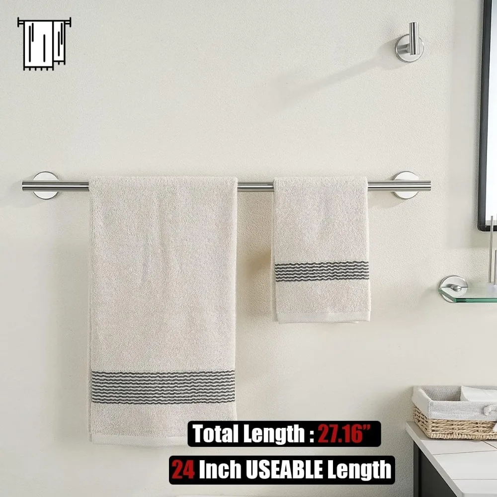 Bathroom Hardware Set, 5-Piece Bath Accessories Set Brushed Finished Wall Mount Includes 24 in Towel Bar, 7 in Towel Ring