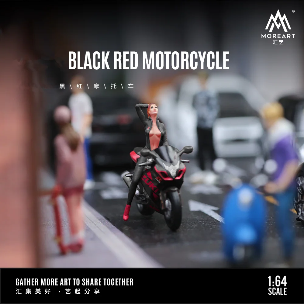 MoreArt1:64 Black Red Motorcycle Doll Set For Display & Collection & Gift