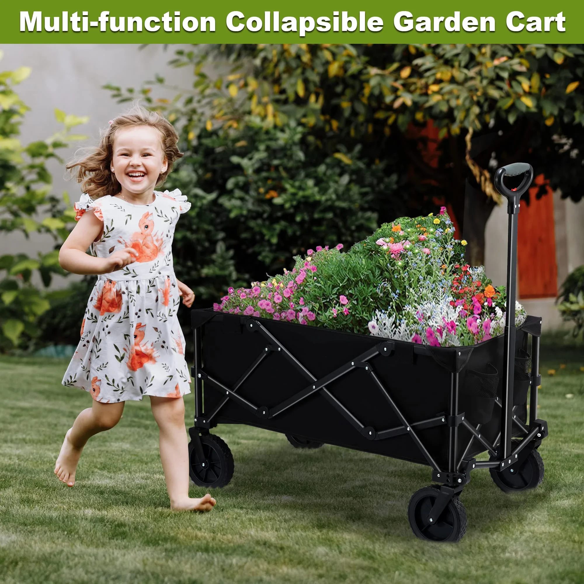 Collapsible Folding Wagon Cart 350LBS Heavy Duty Garden Cart With All Terrain Wheels Portable Large Capacity Utility Wagon Cart