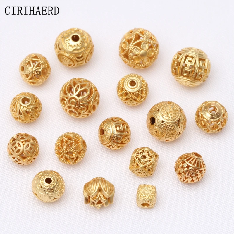 17 Types Beads For Jewelry Making Loose Spacer Bead 14K Gold Plated Round Ball Beads Diy Accessories Beaded Materials Component