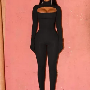 HUGCITAR-Women's Machan of High Collar Long Sleeve Oco with Gloves, Motorcyclist Jumpsuit, Monochrome Jumpsuit, Streetwear, Sexy Bodycon, Autumn, 2023 8 Main Sales Motor Motor - №5