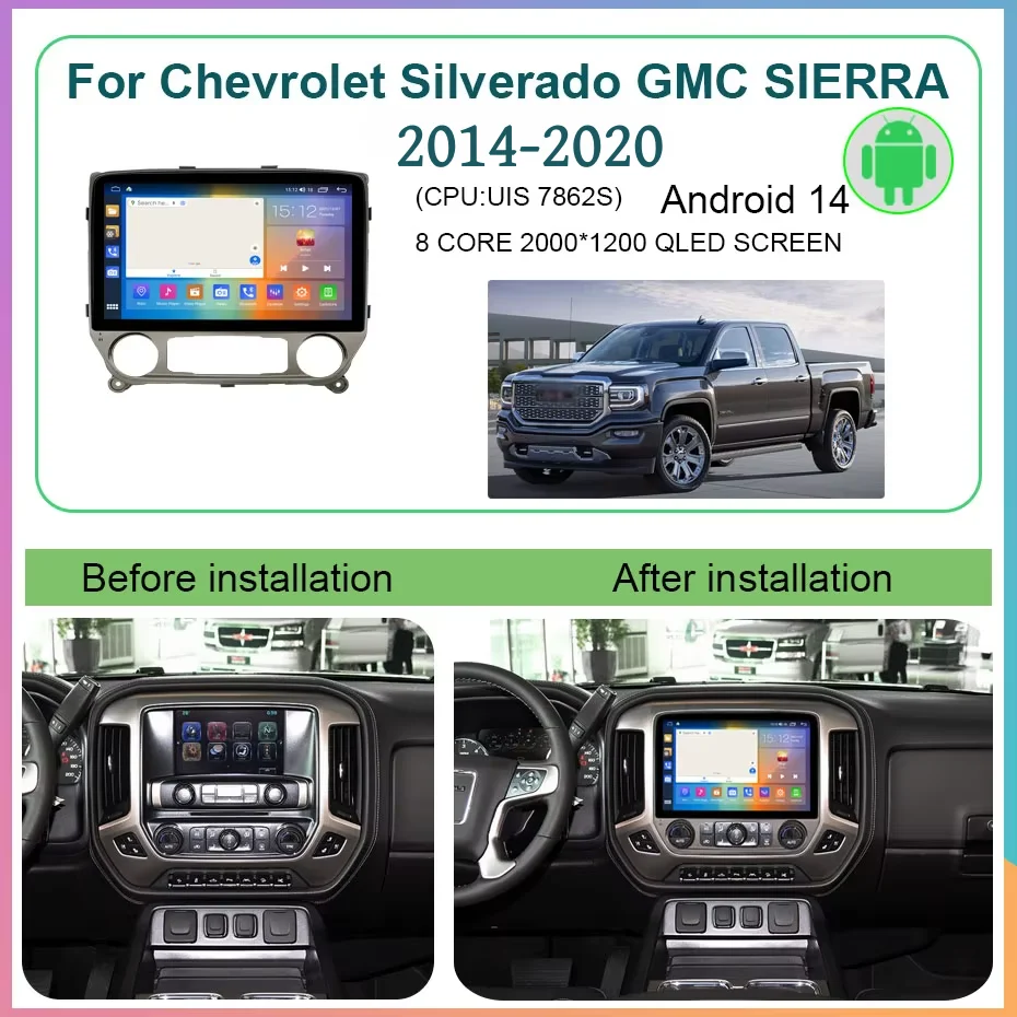 13.1 inch  For Chevrolet Silverado GMC Sierra 2014-2020 Carplay Auto GPS Navi Android  Car Radio Stereo Multimedia Player WiFi 5
