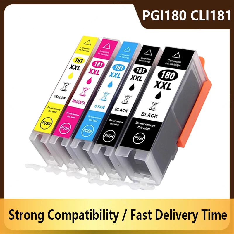 

5Colors Compatible PGI-180XXL CLI-181XXL PGI180 CLI181 Ink Cartridge For Canon Pixma TS6110 TS6210 TS710 Printer