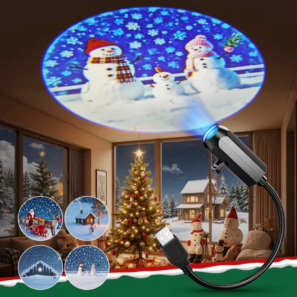 LED USB Projector Light 4/6/10pcs Projection Patterns- Adjustable USB Night Lamp for Christmas Ceiling Wall Festival Decorations