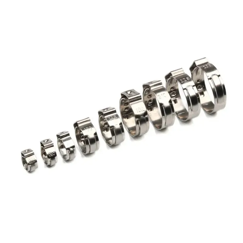 10Pcs 304 Stainless Steel Single Ear Hose Clamps Clips 5.3-31mm Rings for Tubes Pipe Metal Clamp Assortment Kit Single Ear Clips