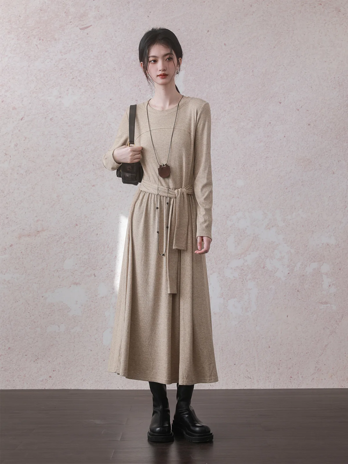 

Осенне-зимнее вязаное платье с узлом, деконструированное, повседневное, с круглым вырезом, длинными рукавами, асимметричной юбкой, из полиэстера, нейлона и спандекса