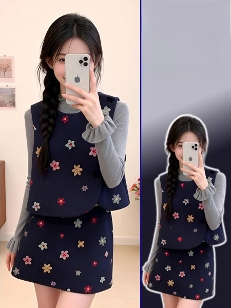 

plus Size Korean Sle Print Layering Vest Top f Skirt Faionable Spring New Design Warm Long Sve round Ne Loose Fit