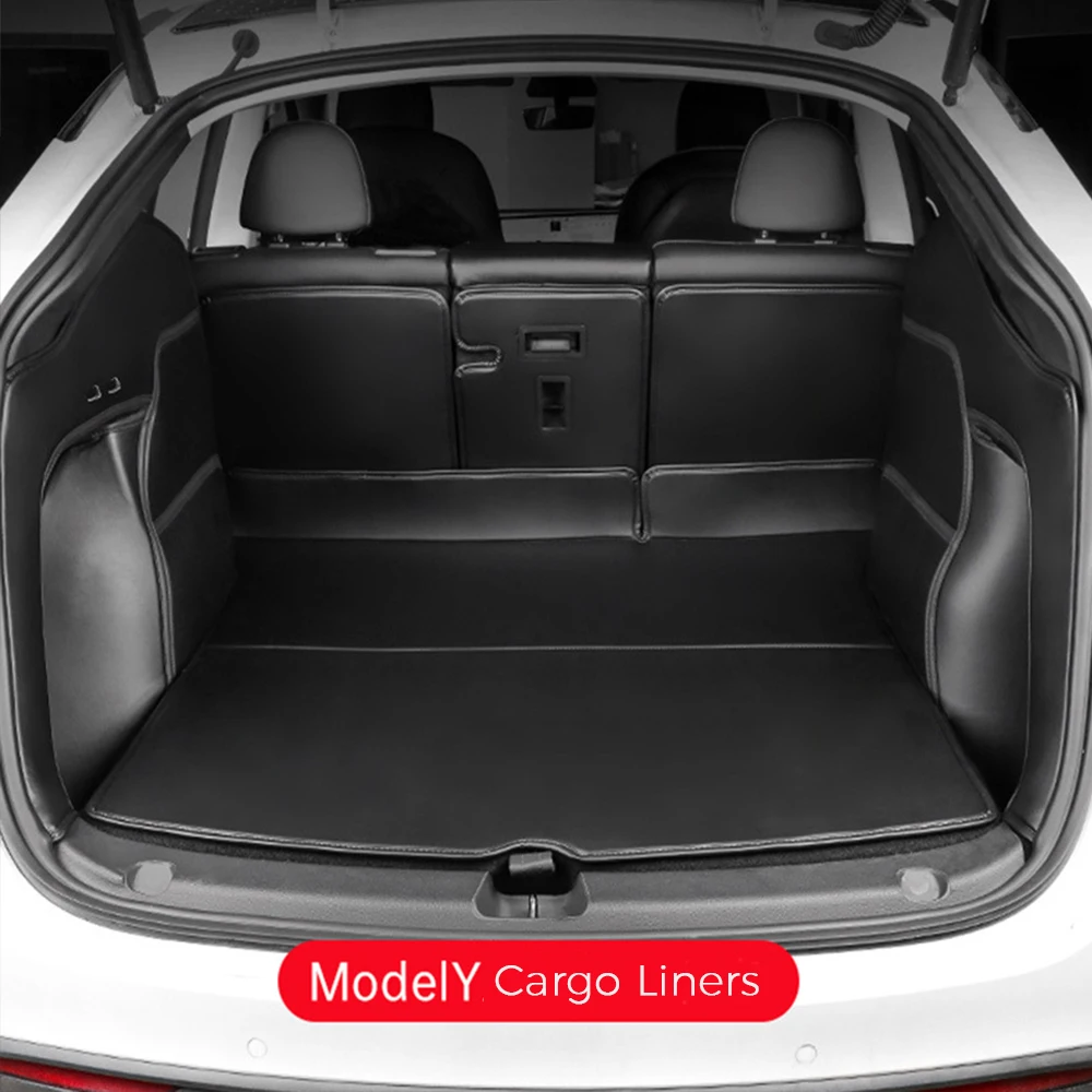 Cargo Liners For Tesla Model Y 2020-2023 Leather Trunk Carpet Boot Mats Front /Lower Trunk Mats/Door Handle Organizer Cushion