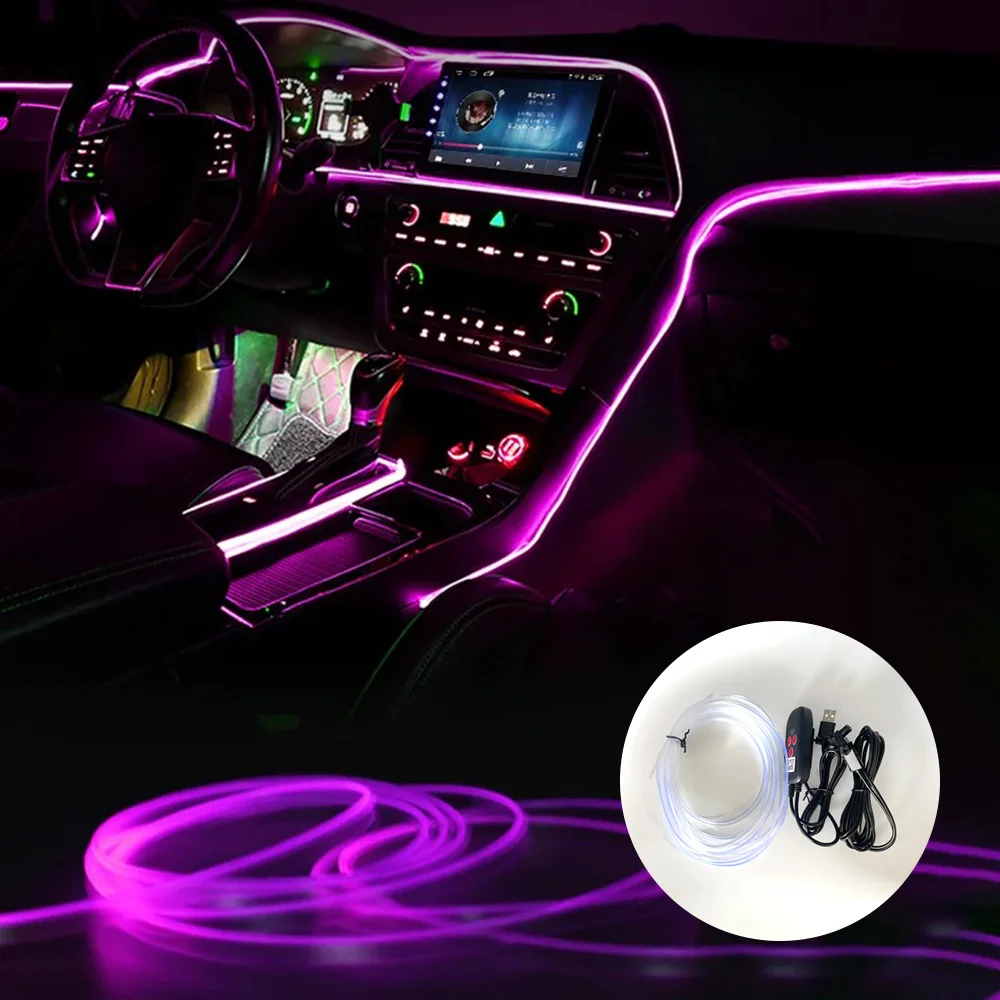 

APP Colorful USB Powered Car Interior LED Light, Multiple Color Modes 5M Fiber Ambient Light, Car Interior Decorative Light