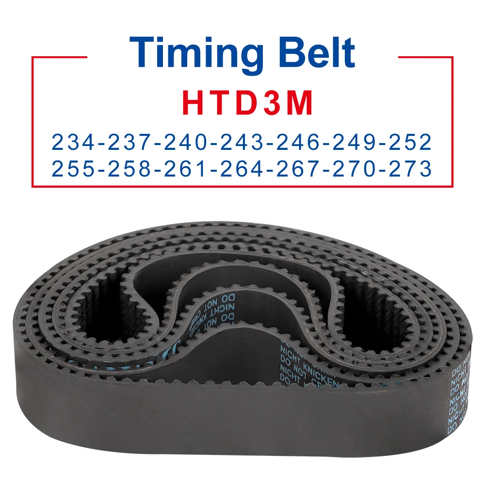 Timing Belt HTD3M-234/237/240/243/246/249/252/255/258/261/264/267/270/273 Black Rubber Belt Circular Teeth Width 6/10/15/20mm